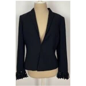 Nipon Boutique Black Petite Blazer Jacket Sequins Fringe Cuffs10